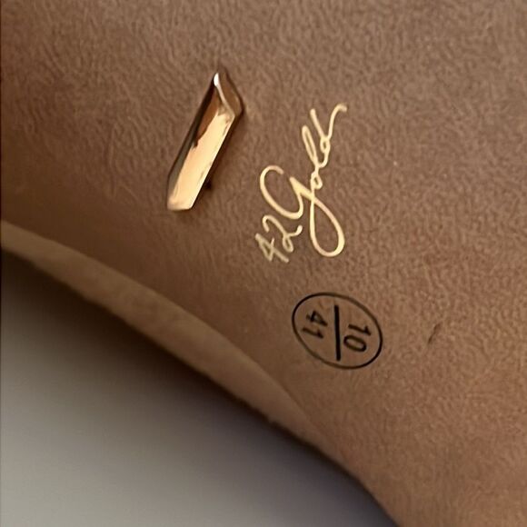 42 Gold Tan Loyalty Suede Open Toe Block Heel Booties Size 10 - Picture 7 of 14